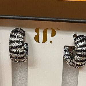 Bomb Party Elegant Black Onyx and Rhodium Untamed Hoop Earrings